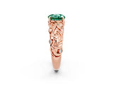 Rose gold Round Cut Solitaire Green Sapphire Leaf-Inspired Vine Band Ring with Prong Setting_2