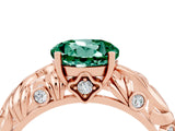 Rose gold Round Cut Solitaire Green Sapphire Leaf-Inspired Vine Band Ring with Prong Setting_4