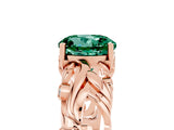 Rose gold Round Cut Solitaire Green Sapphire Leaf-Inspired Vine Band Ring with Prong Setting_5