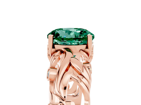 Rose gold Round Cut Solitaire Green Sapphire Leaf-Inspired Vine Band Ring with Prong Setting_5