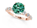 Rose gold Round Cut Solitaire Green Sapphire Ring with Pave Band and Four-Prong Setting_1