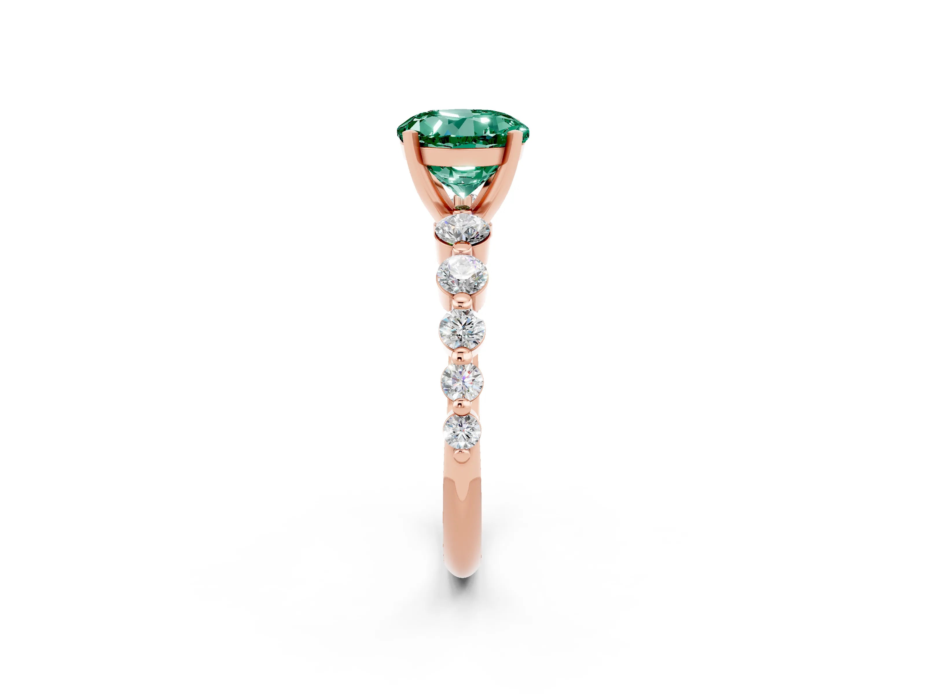 Rose gold Round Cut Solitaire Green Sapphire Ring with Pave Band and Four-Prong Setting_2