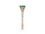 Rose gold Round Cut Solitaire Green Sapphire Ring with Pave Band and Four-Prong Setting_2