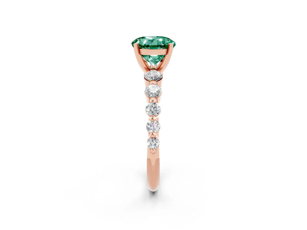 Rose gold Round Cut Solitaire Green Sapphire Ring with Pave Band and Four-Prong Setting