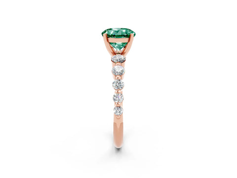 Rose gold Round Cut Solitaire Green Sapphire Ring with Pave Band and Four-Prong Setting_2