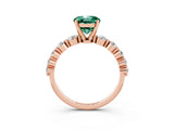 Rose gold Round Cut Solitaire Green Sapphire Ring with Pave Band and Four-Prong Setting_3