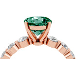 Rose gold Round Cut Solitaire Green Sapphire Ring with Pave Band and Four-Prong Setting_4