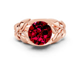 Rose gold Round Cut Solitaire Leaf-Inspired Engagement Ring with Prong Setting