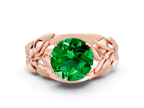 Rose gold Round Cut Solitaire Leaf-Inspired Engagement Ring with Prong Setting