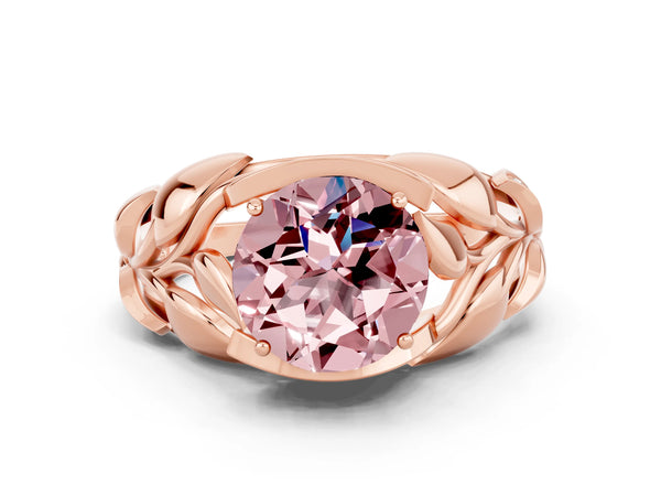 Rose gold Round Cut Solitaire Leaf-Inspired Engagement Ring with Prong Setting