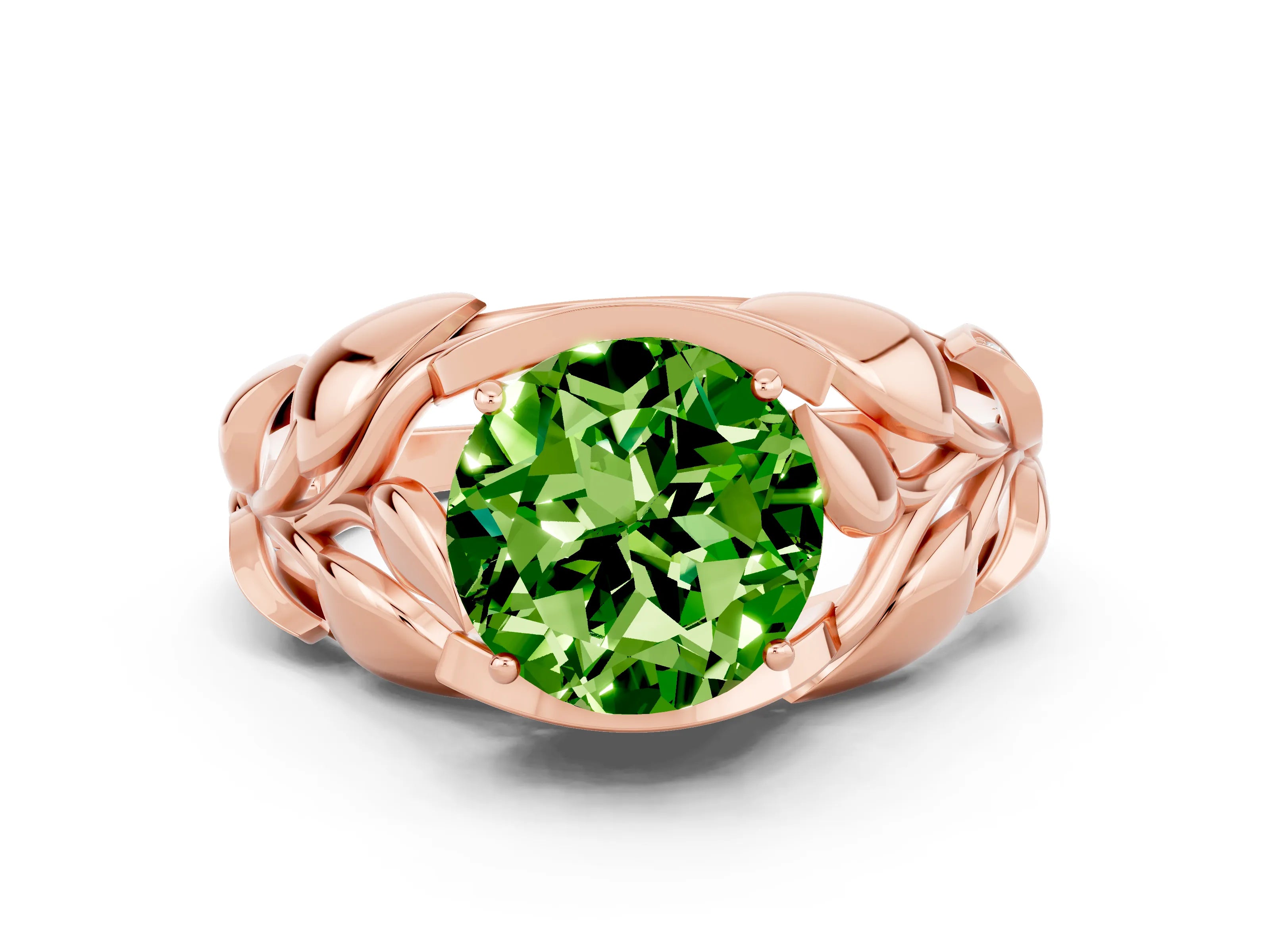 Rose gold Round Cut Solitaire Leaf-Inspired Engagement Ring with Prong Setting