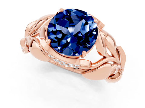 Rose gold Round Cut Solitaire Leaf-Inspired Engagement Ring with Prong Setting_1