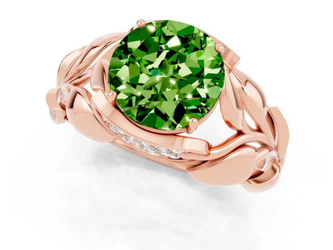 Rose gold Round Cut Solitaire Leaf-Inspired Engagement Ring with Prong Setting_1