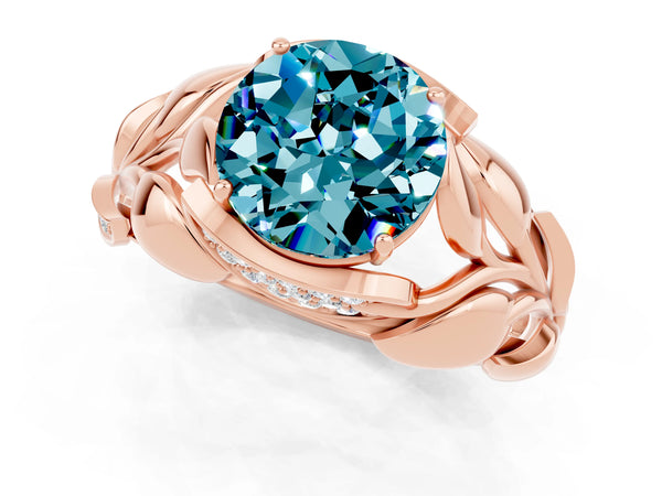 Rose gold Round Cut Solitaire Leaf-Inspired Engagement Ring with Prong Setting