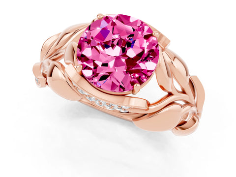 Rose gold Round Cut Solitaire Leaf-Inspired Engagement Ring with Prong Setting_1