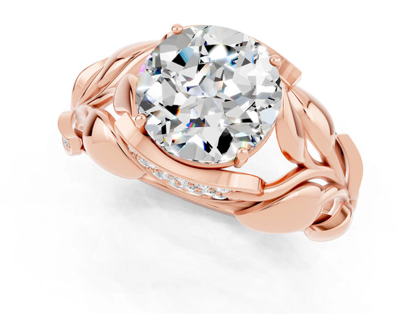 Rose gold Round Cut Moissanite Leaf-Inspired Engagement Ring with Round Accents and Prong Setting