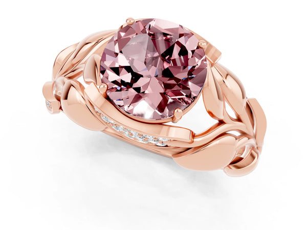 Rose gold Round Cut Solitaire Leaf-Inspired Engagement Ring with Prong Setting
