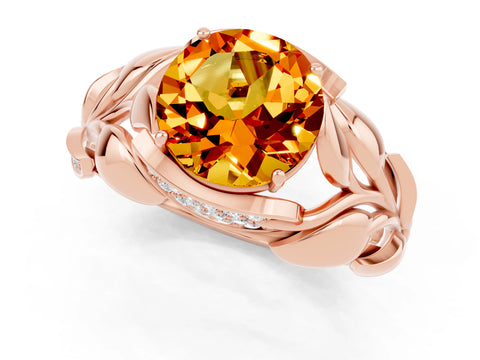 Rose gold Round Cut Solitaire Leaf-Inspired Engagement Ring with Prong Setting_1