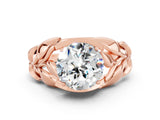 Rose gold Round Cut Solitaire Leaf-Inspired Engagement Ring with Prong Setting