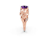 Rose gold Round Cut Solitaire Leaf-Inspired Engagement Ring with Prong Setting_2