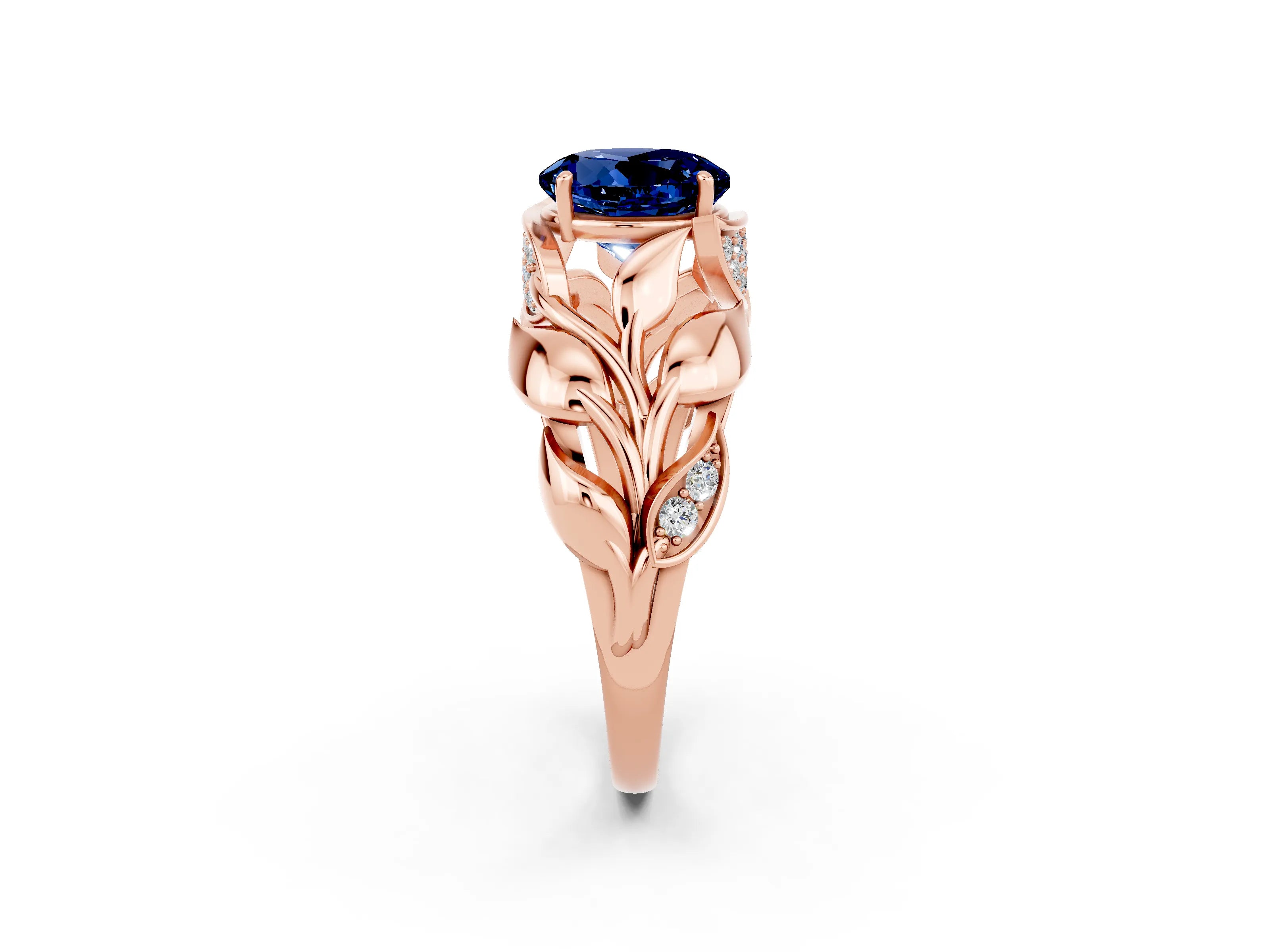 Rose gold Round Cut Solitaire Leaf-Inspired Engagement Ring with Prong Setting_2