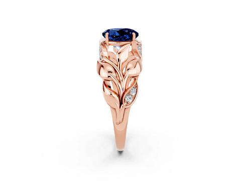 Rose gold Round Cut Solitaire Leaf-Inspired Engagement Ring with Prong Setting_2