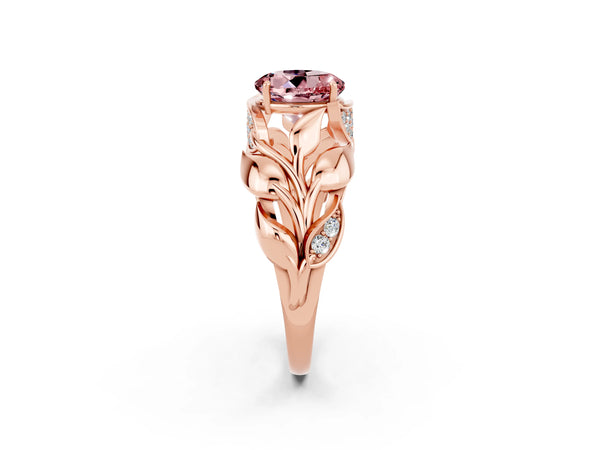 Rose gold Round Cut Solitaire Leaf-Inspired Engagement Ring with Prong Setting