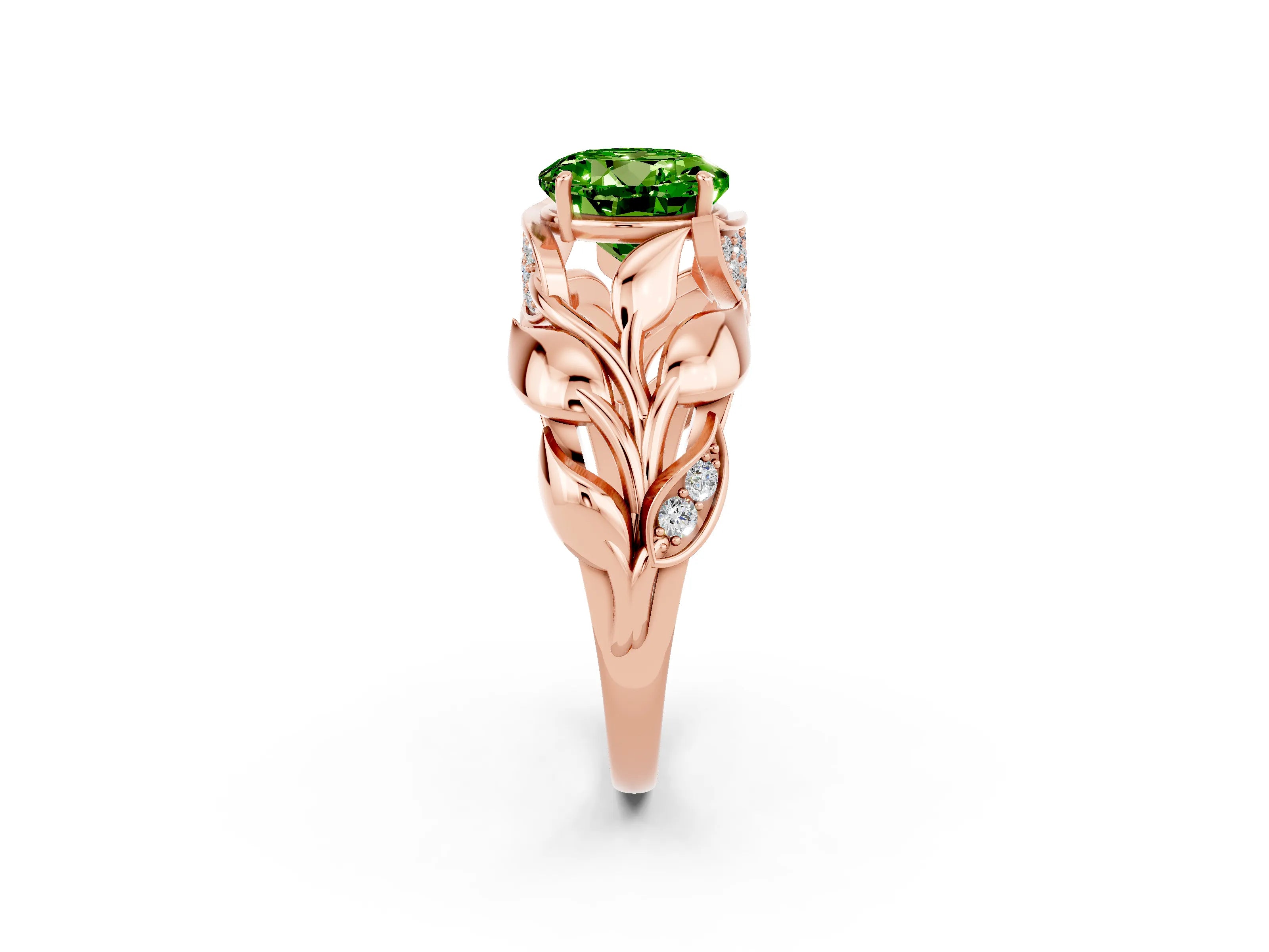 Rose gold Round Cut Solitaire Leaf-Inspired Engagement Ring with Prong Setting_2