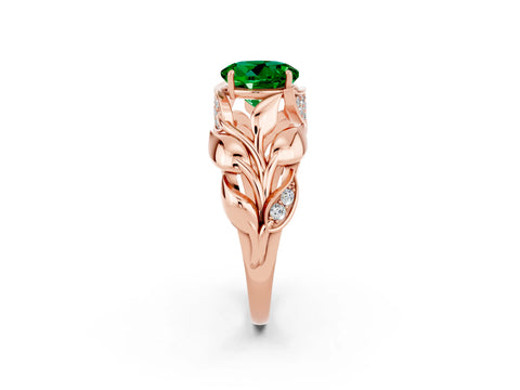Rose gold Round Cut Solitaire Leaf-Inspired Engagement Ring with Prong Setting_2