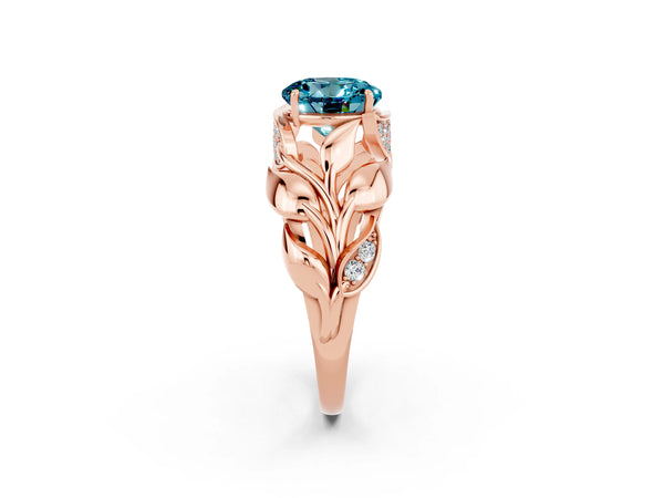Rose gold Round Cut Solitaire Leaf-Inspired Engagement Ring with Prong Setting
