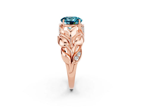 Rose gold Round Cut Solitaire Leaf-Inspired Engagement Ring with Prong Setting_2