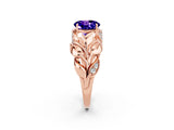 Rose gold Round Cut Solitaire Leaf-Inspired Engagement Ring with Prong Setting_2