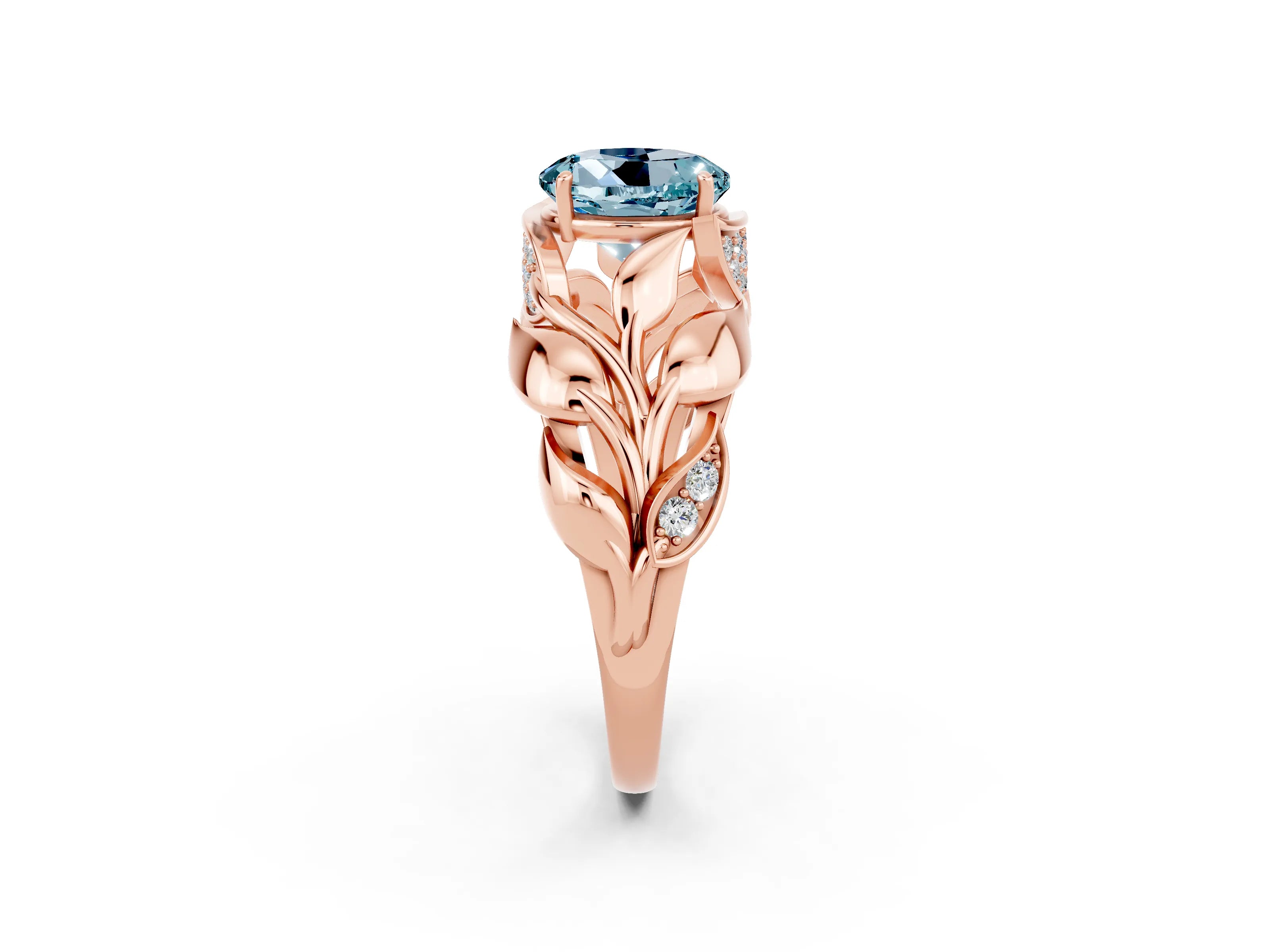 Rose gold Round Cut Solitaire Leaf-Inspired Engagement Ring with Prong Setting_2