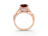 Rose gold Round Cut Solitaire Leaf-Inspired Engagement Ring with Prong Setting_3