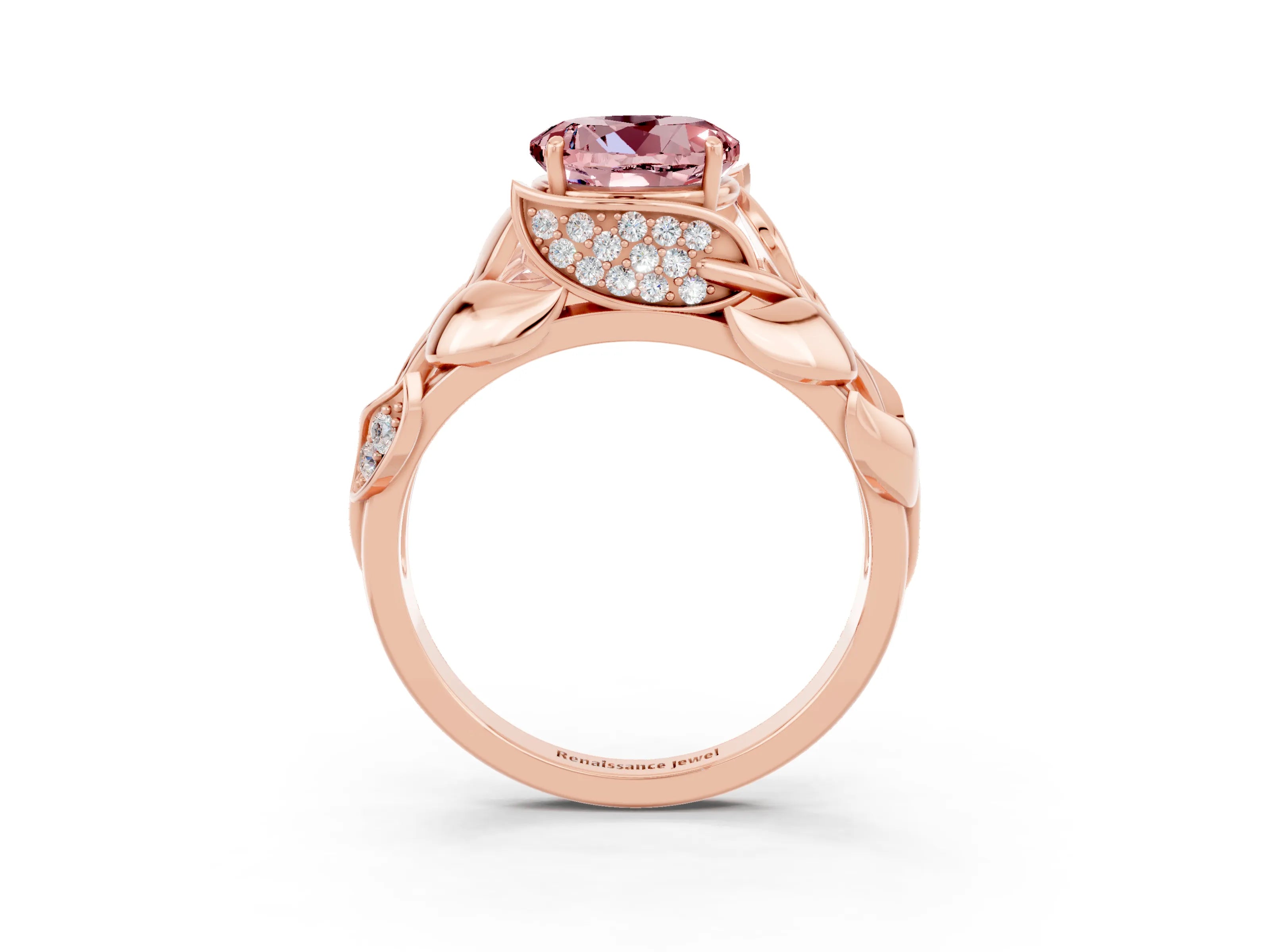 Rose gold Round Cut Solitaire Leaf-Inspired Engagement Ring with Prong Setting_3