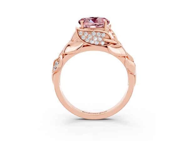 Rose gold Round Cut Solitaire Leaf-Inspired Engagement Ring with Prong Setting