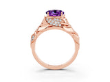 Rose gold Round Cut Solitaire Leaf-Inspired Engagement Ring with Prong Setting_3