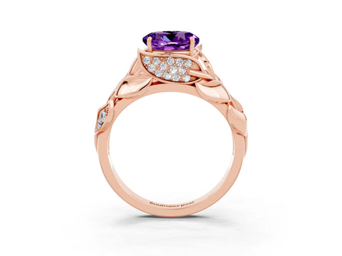 Rose gold Round Cut Solitaire Leaf-Inspired Engagement Ring with Prong Setting_3