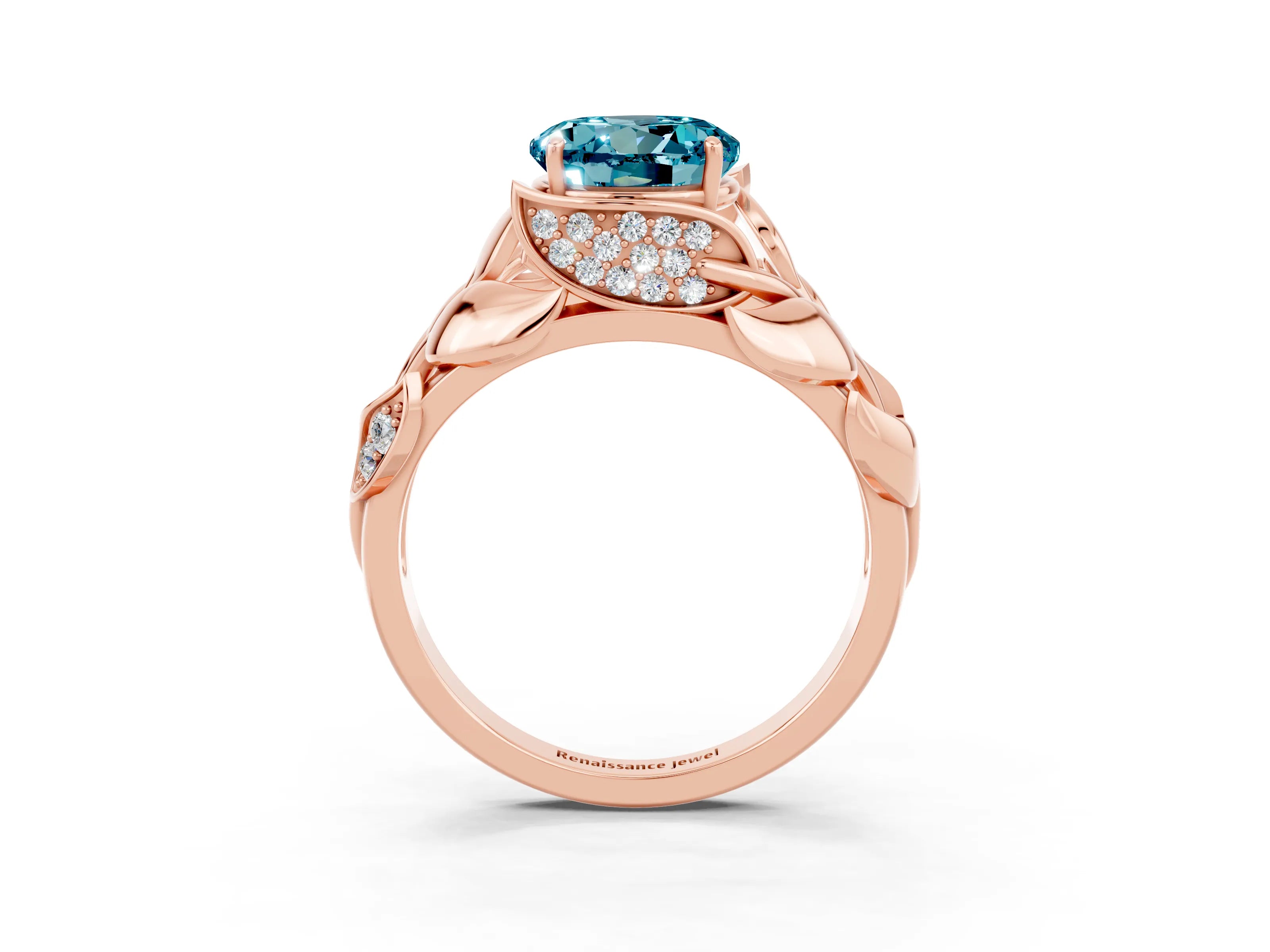 Rose gold Round Cut Solitaire Leaf-Inspired Engagement Ring with Prong Setting_3