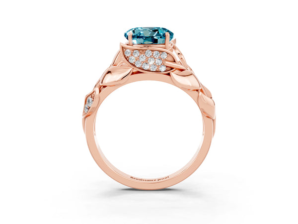 Rose gold Round Cut Solitaire Leaf-Inspired Engagement Ring with Prong Setting