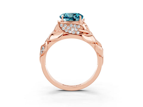 Rose gold Round Cut Solitaire Leaf-Inspired Engagement Ring with Prong Setting_3