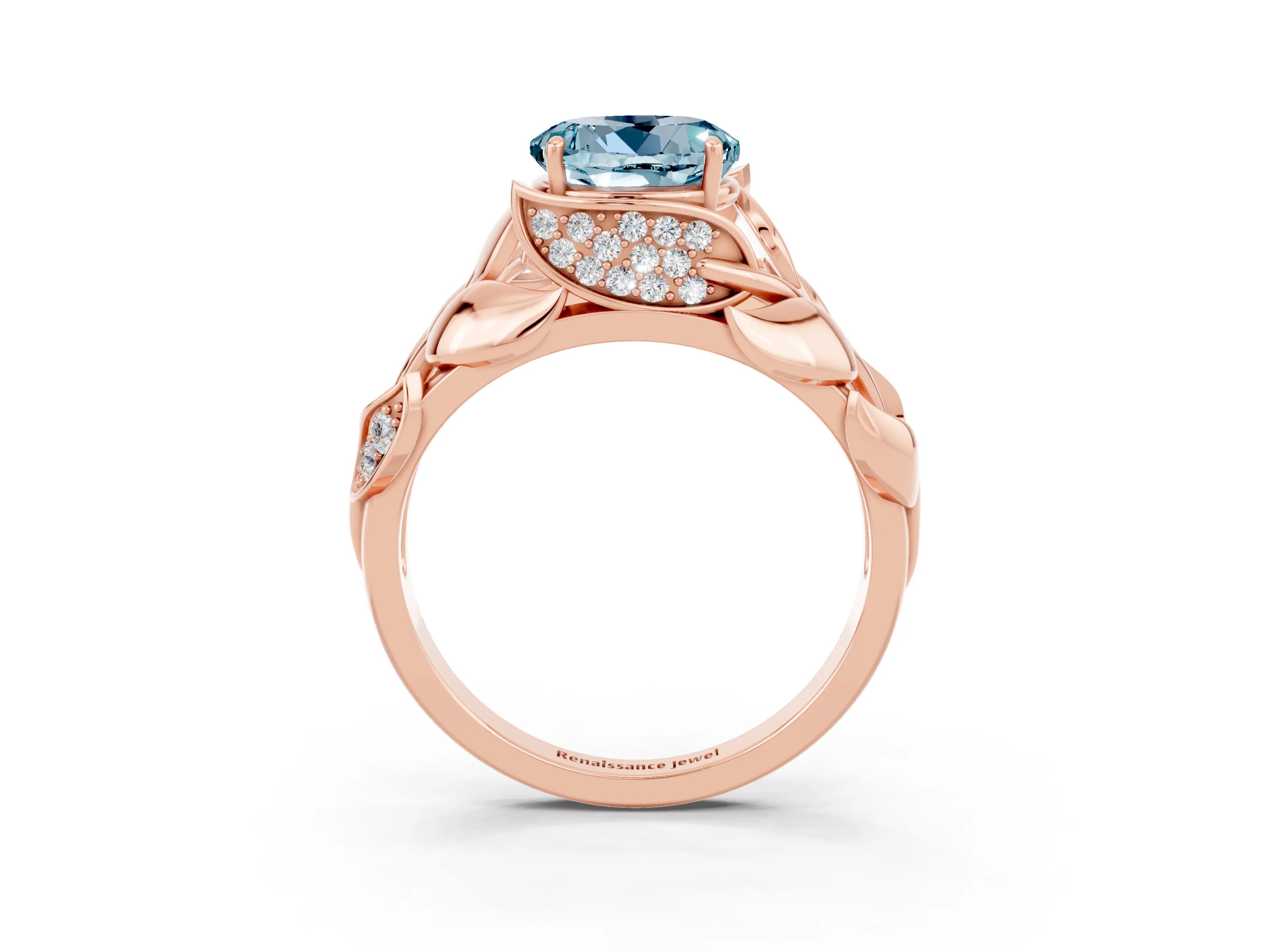 Rose gold Round Cut Solitaire Leaf-Inspired Engagement Ring with Prong Setting_3