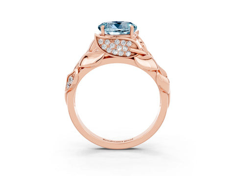 Rose gold Round Cut Solitaire Leaf-Inspired Engagement Ring with Prong Setting_3
