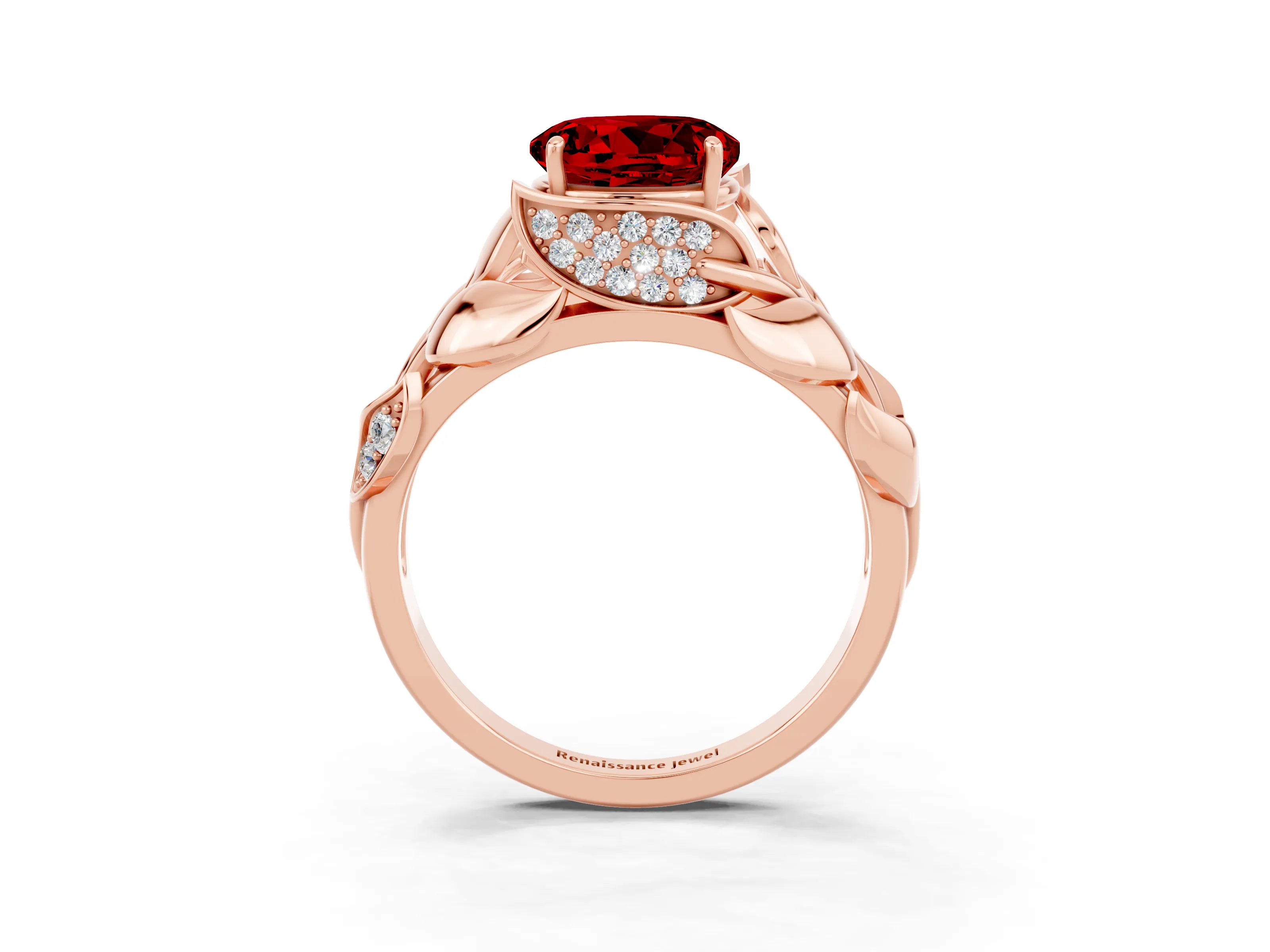 Rose gold Round Cut Solitaire Leaf-Inspired Engagement Ring with Prong Setting_3