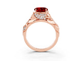 Rose gold Round Cut Solitaire Leaf-Inspired Engagement Ring with Prong Setting_3