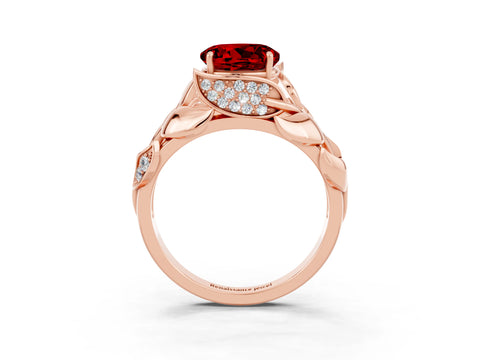Rose gold Round Cut Solitaire Leaf-Inspired Engagement Ring with Prong Setting_3