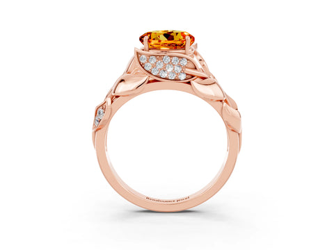 Rose gold Round Cut Solitaire Leaf-Inspired Engagement Ring with Prong Setting_3