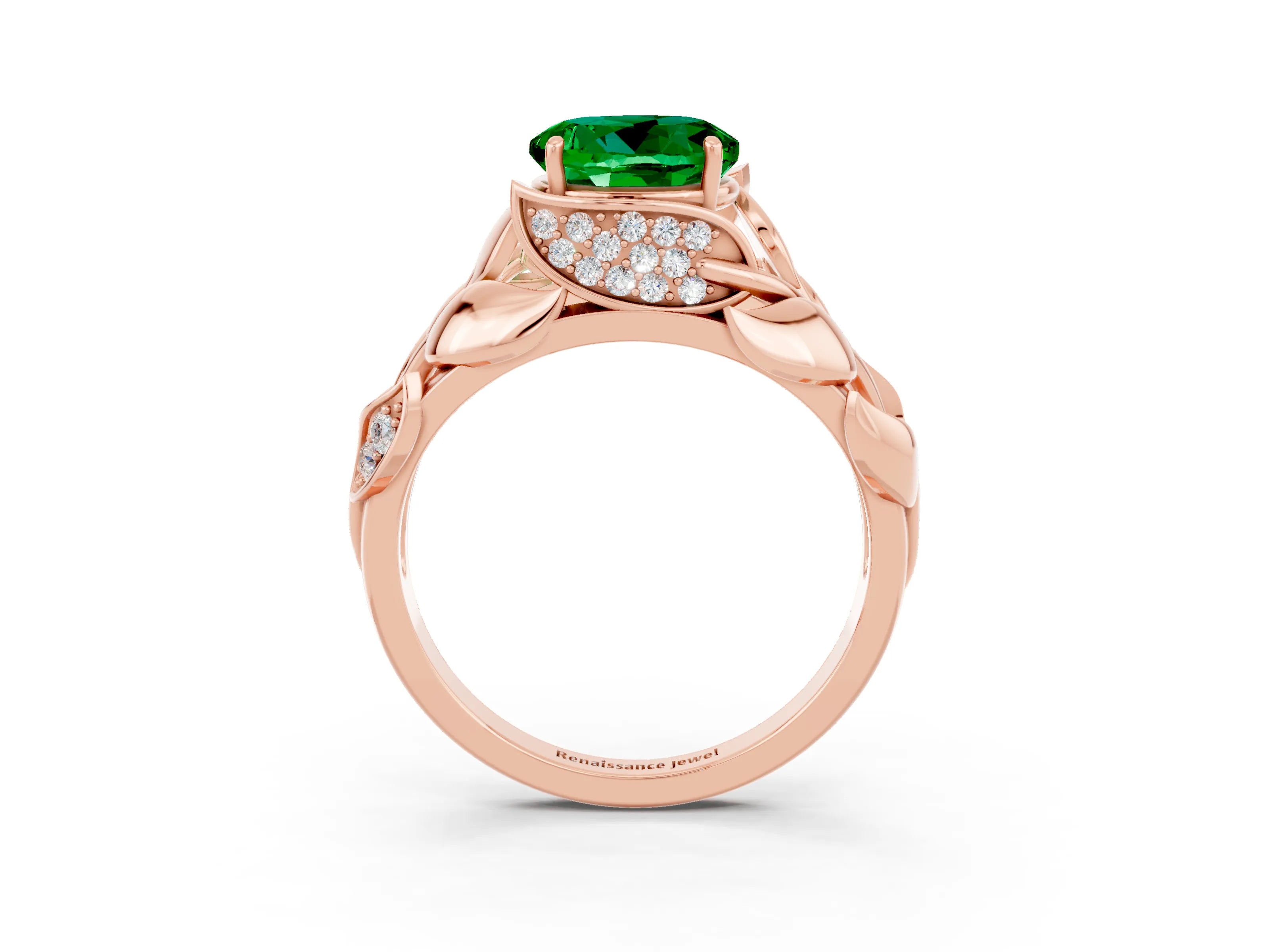 Rose gold Round Cut Solitaire Leaf-Inspired Engagement Ring with Prong Setting_3