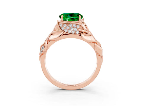 Rose gold Round Cut Solitaire Leaf-Inspired Engagement Ring with Prong Setting_3