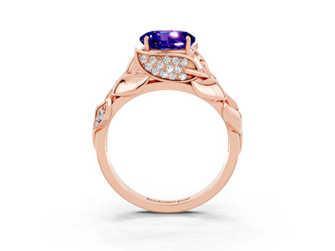 Rose gold Round Cut Solitaire Leaf-Inspired Engagement Ring with Prong Setting_3